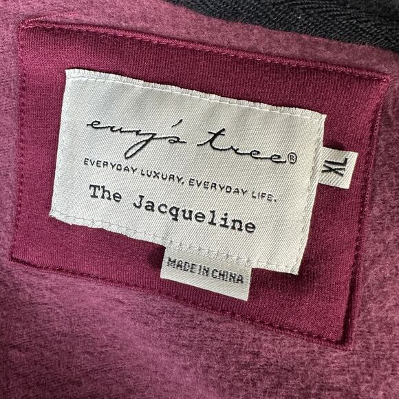 Evy's Tree Hoodie WMNS L The Jacquelin Maroon Black Zip Up Lace Trim Long Sleeve - Picture 6 of 8